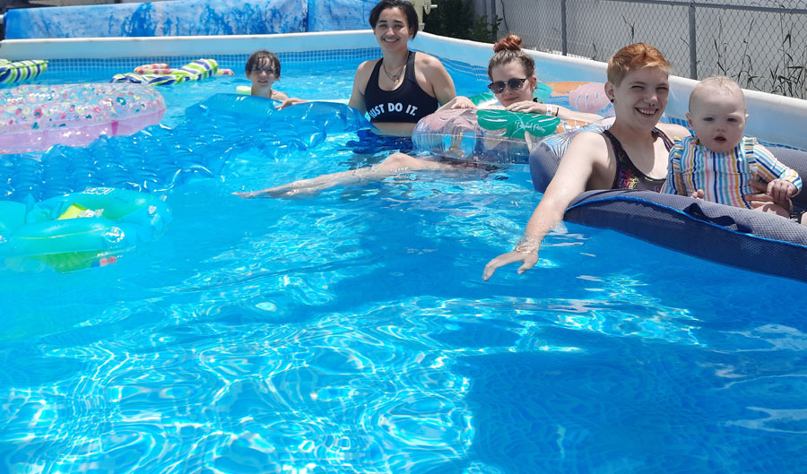 swimming with former students and their families